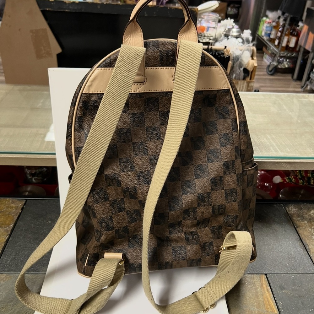 Michael Kors Tan and Brown Patterned Backpack - Picture 5 of 6